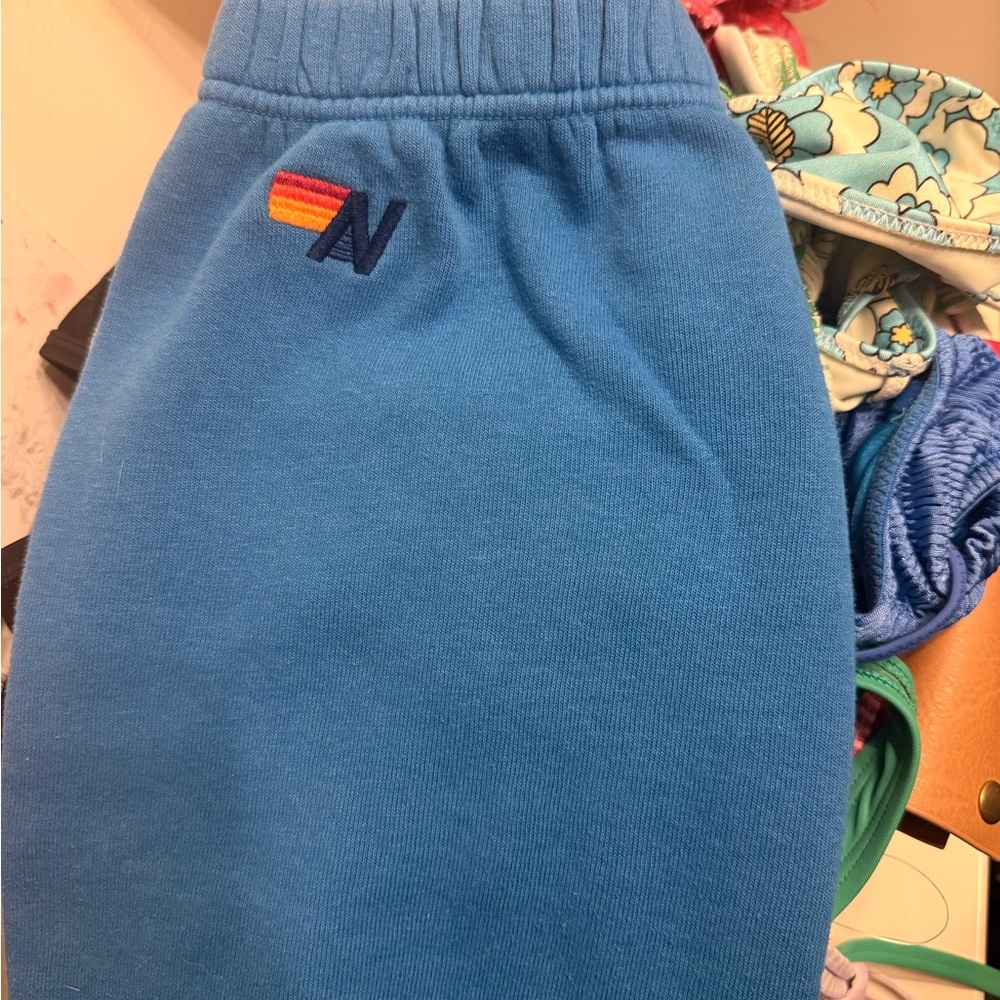 Aviator Nation Blue womens Sweatpants with Rainbow Detail